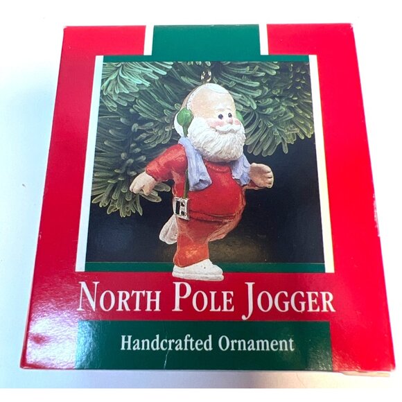 Hallmark North Pole Jogger Santa Claus Ornament 1989 Handcrafted Collectible Hol - Picture 3 of 3